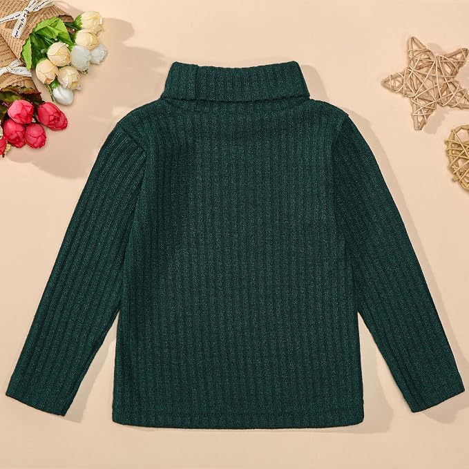 DEFAHN 2 Pack Toddler Unisex Solid Turtleneck T-Shirt Long Sleeve Ribbed - Image 6