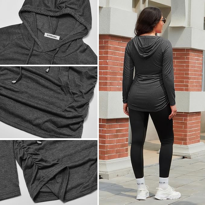 GINKANA Maternity Hoodie Long Sleeves Shirts Casual Maternity Top Pregnancy - Image 6
