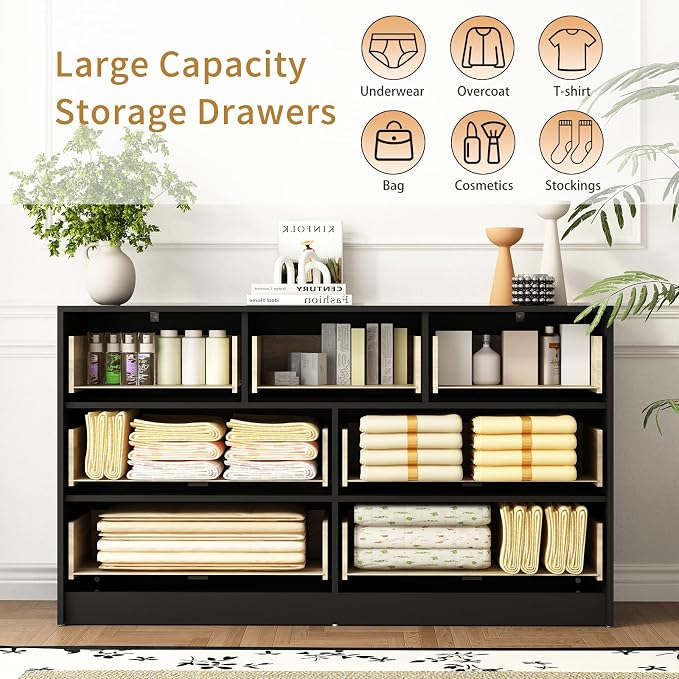 7 Drawers Dresser for Bedroom, Modern Chest of Drawers, Wood TV Stand Storage - Image 4