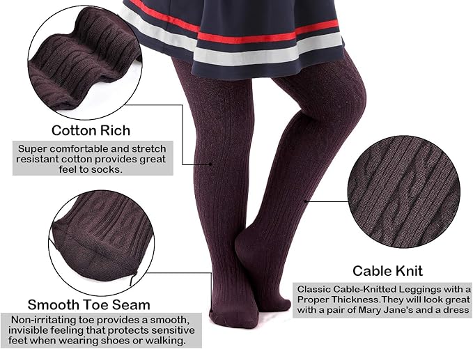 EPEIUS Baby Girl Tights Thick Cable Knit Leggings Stockings Cotton Pantyhose - Image 3