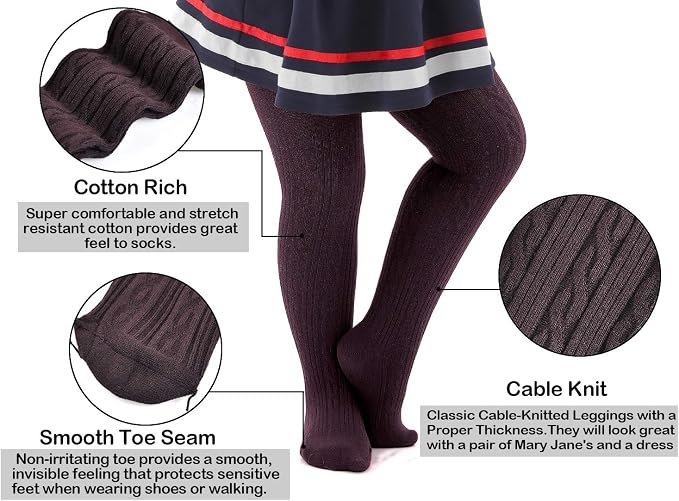 EPEIUS Baby Girl Tights Thick Cable Knit Leggings Stockings Cotton Pantyhose - Image 3