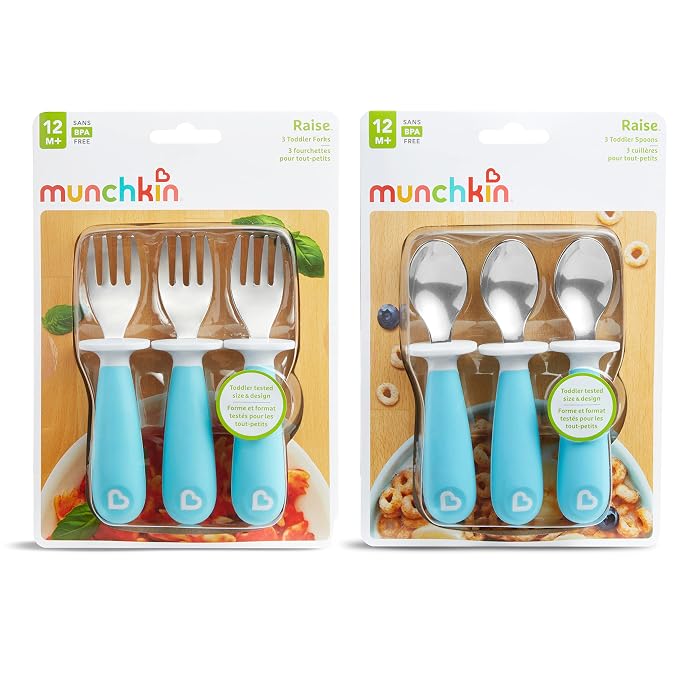 Munchkin® Raise™ Toddler Fork and Spoon Utensil Set, Rest Keeps Tip Off Table - Image 4