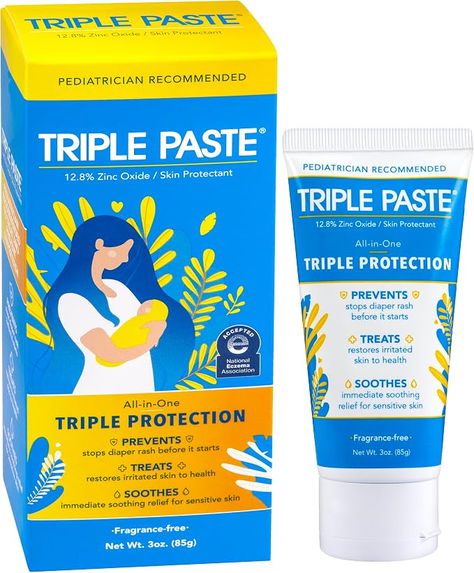 Triple Paste Diaper Rash Cream for Baby - 3 oz Tube - Zinc Oxide Ointment Treats by TriplePaste