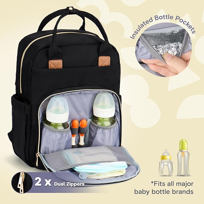 RUVALINO Diaper Bag Backpack, Large Capacity, Waterproof, Deep Black - Image 3