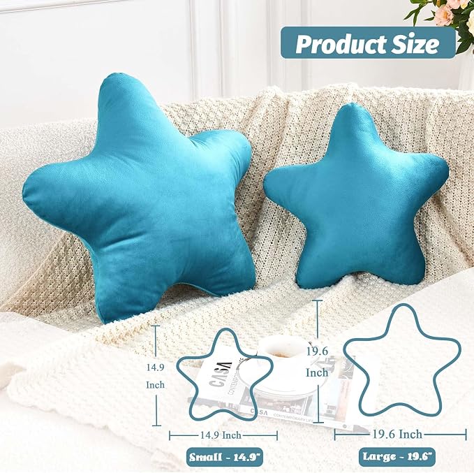 Teal Star Throw Pillow, Cute Star Pillow Room Decor, Soft 19.6" Star Shaped - Image 2