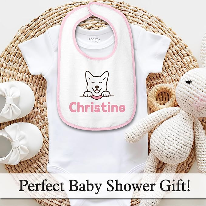 Personalized Baby Bib – Soft Cotton Terry, Cute Jindo Dog Design - Image 4