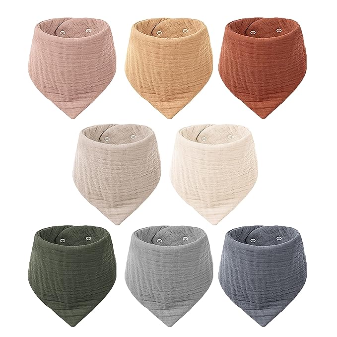 Konssy 8-Pack Muslin Baby Bibs, Absorbent Bandana Drool, 100% Cotton Unisex by Konssy