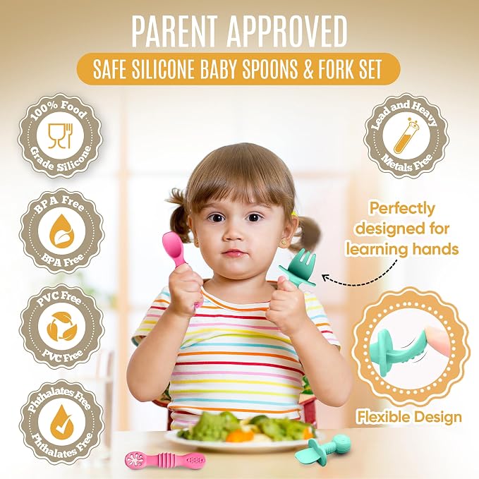 4pc Silicone Baby Spoons Self Feeding Baby Utensils 6-12 Months - Image 2