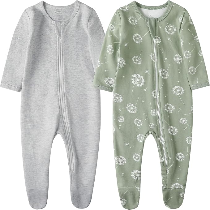 O2 BABY Baby Boys Girls Organic Cotton Zip-Front Sleeper Pajamas, Footed Sleep by O2BABY