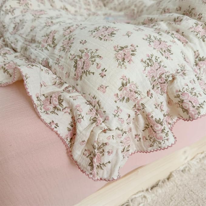 AOJIM Pink Floral Kids Toddler Pillowcase 1 Piece Super Soft Muslin Cotton - Image 5