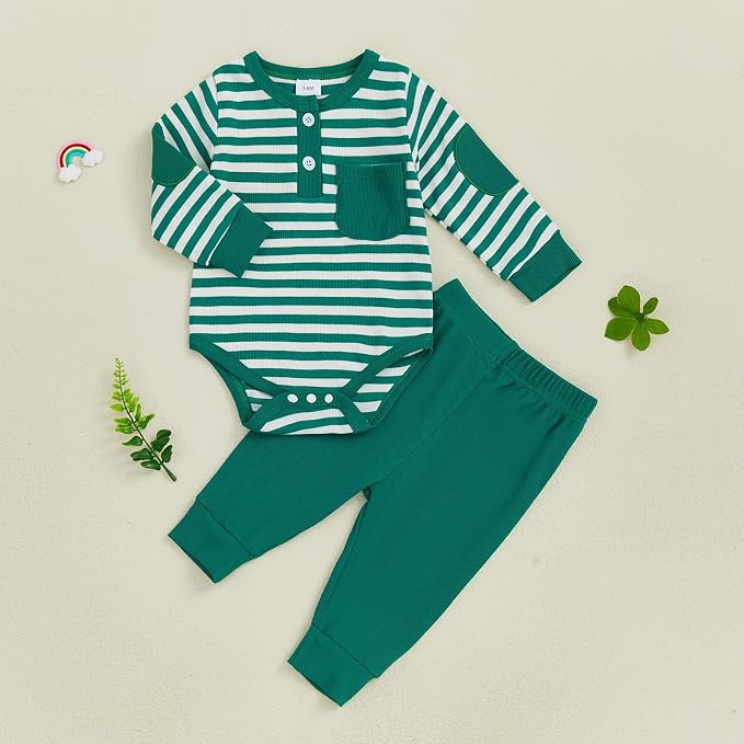 fhutpw Baby Boy Clothes 3 6 12 18 Months Ribbed Knitted Long Sleeve Romper and - Image 2