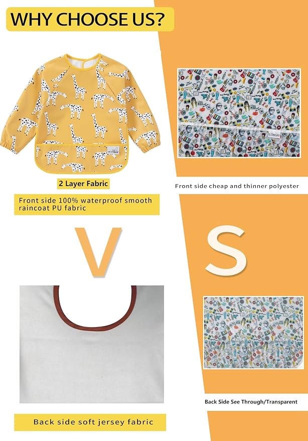 2 Pack Baby Bibs for Boy, Baby Bibs for Eating, Mess Proof Baby Bib, Full - Image 4