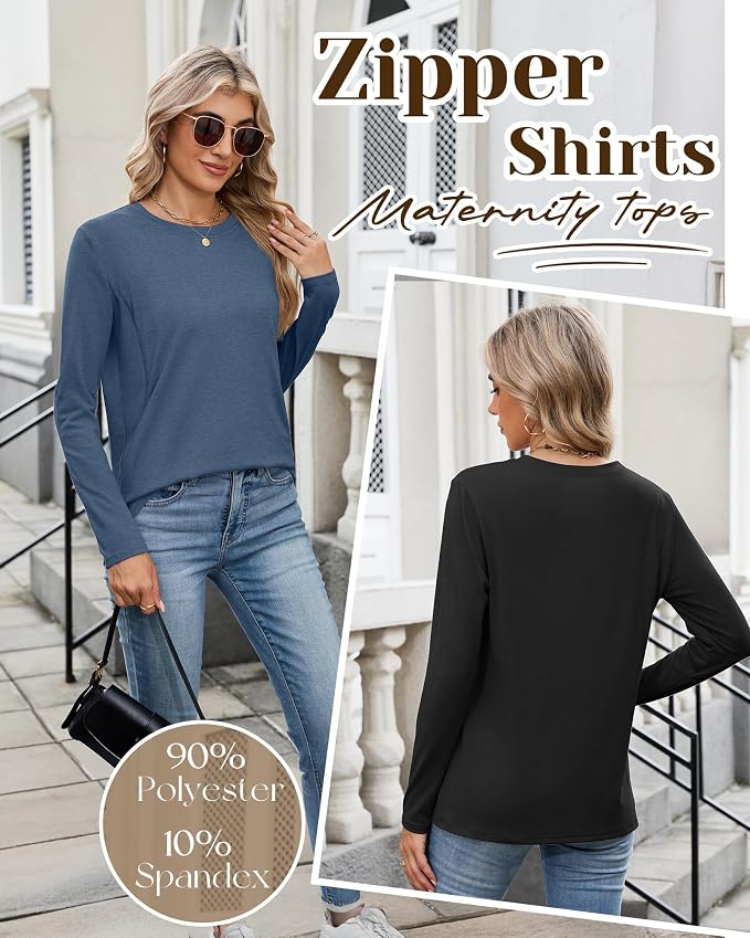 4 Pack Women's Nursing Breastfeeding Tops, Long Sleeve Maternity Shirts Loose - Image 4