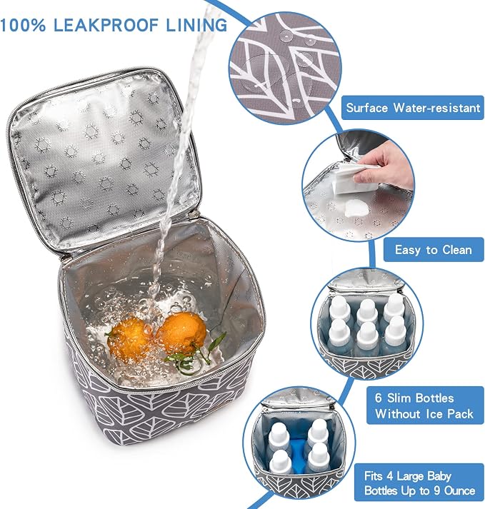 Breast Milk Cooler Bag with Ice Pack Fits 4 Baby Bottles Up to 9 Ounce - Image 4