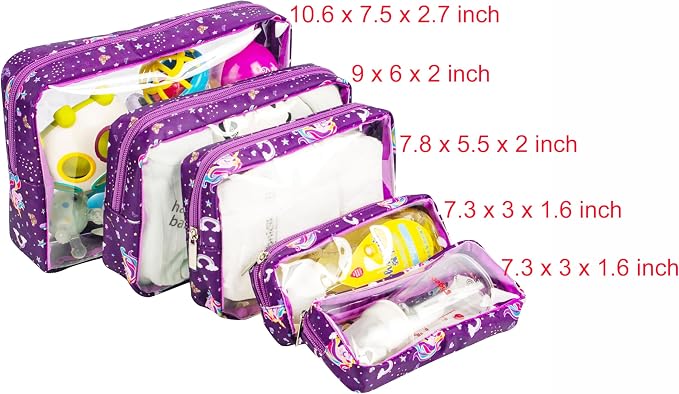 TSA Approved 5-Piece Diaper Bag Organizer Pouch Set Clear Waterproof TPU Kids - Image 2
