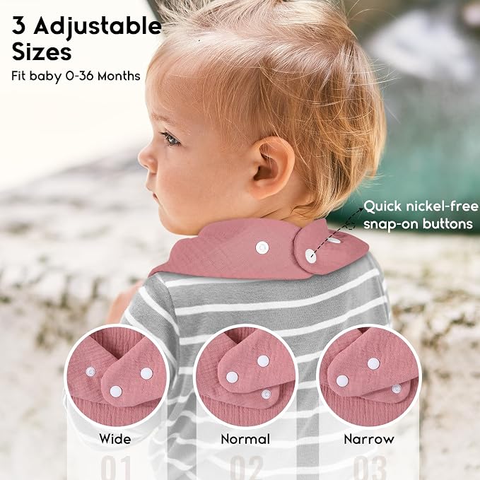 Yoofoss Muslin Baby Bibs 10 Pack 100% Organic Cotton 6-Layer Soft Absorbent - Image 3