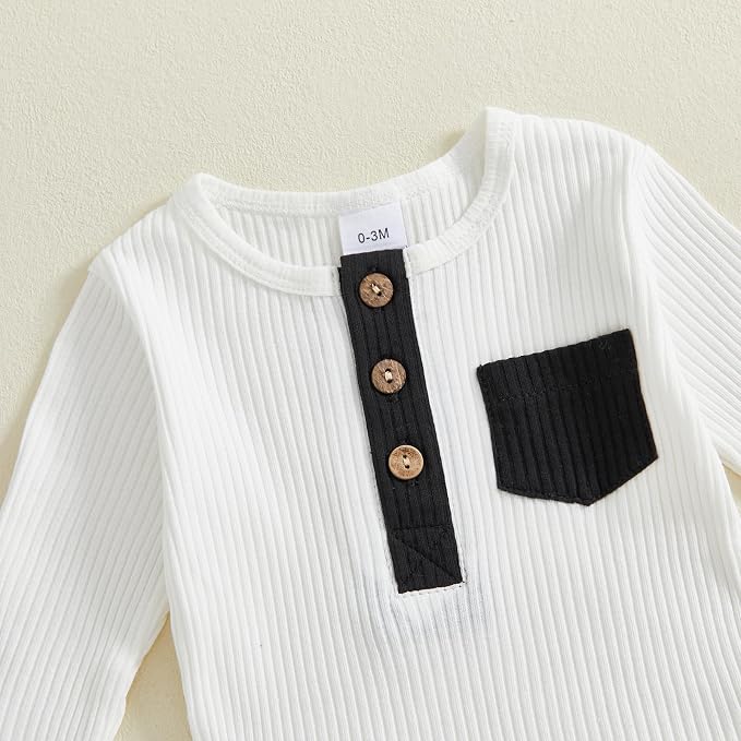 fhutpw Baby Boy Clothes 3 6 12 18 Months Ribbed Knitted Long Sleeve Romper and - Image 4