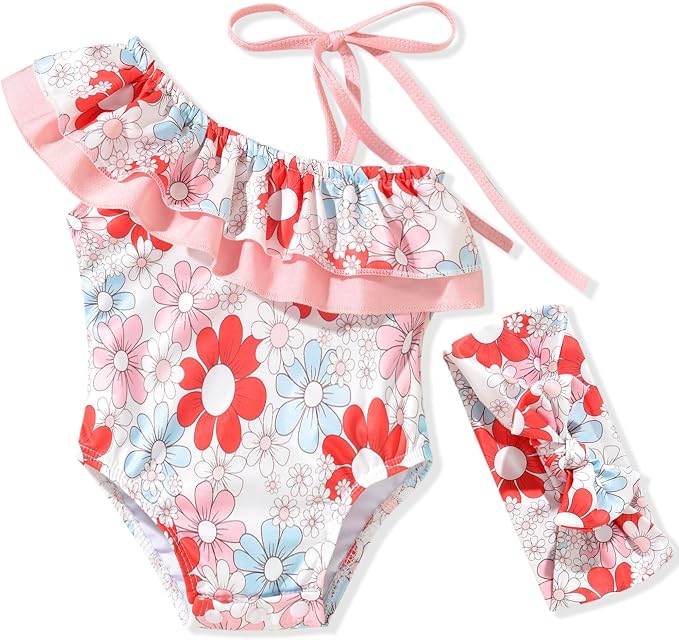 Toddler Baby Girls Ruffles Bikini One Piece Swimsuits Floral Off Shoulder by HINTINA