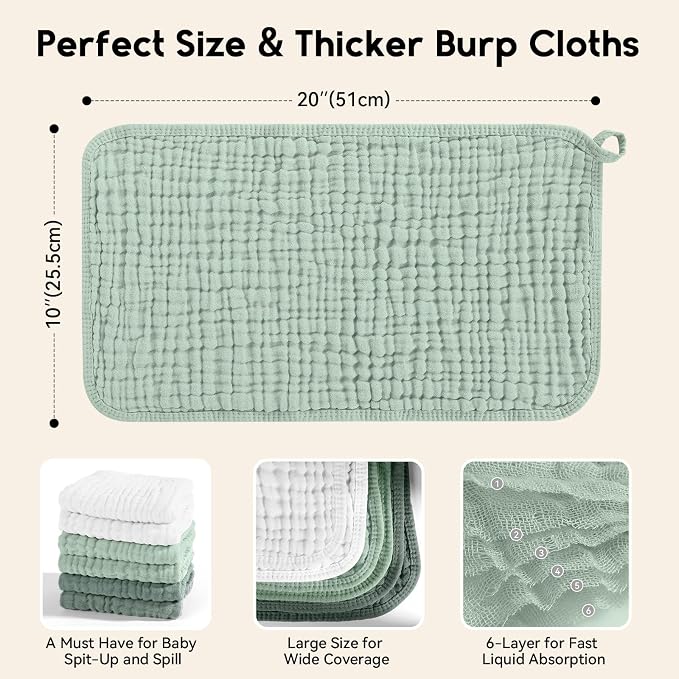 Muslin Burp Cloths for Baby 100% Cotton Burping Cloths for Boys Girls Large - Image 3