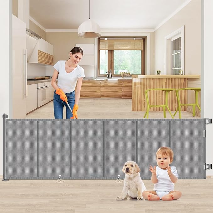 Upgrade 120 inch Retractable Baby Gates, EZIGO Extra Wide Baby Gate by EZIGO