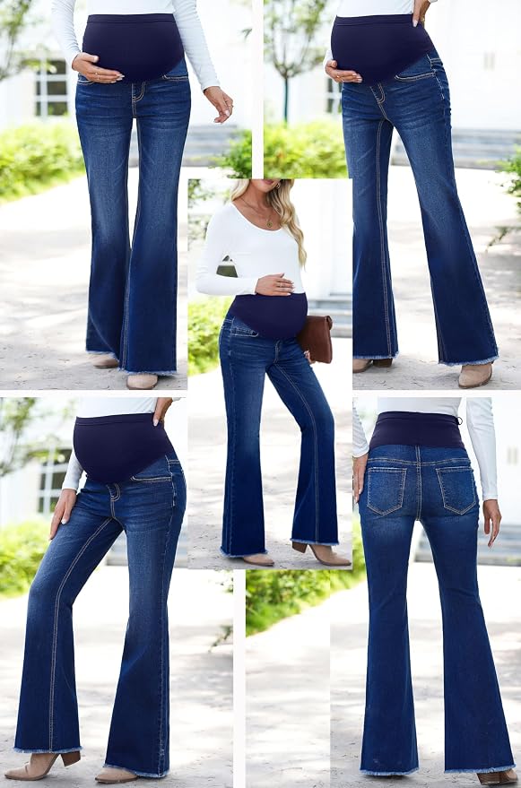 BLENCOT Maternity Jeans for Women Over Belly Pregnancy Pants Comfy Pregnant - Image 2