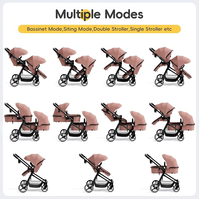 MU Double Stroller, Foldable Twin Tandem Stroller - Image 4