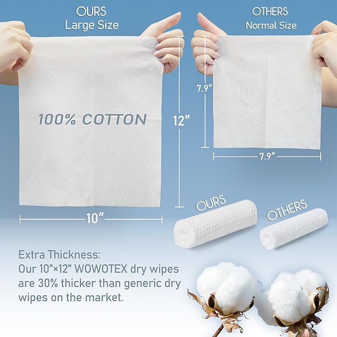 100% Cotton Disposable Face Towel 200 Count 10x12 Inch | Biodegradable Thick - Image 2