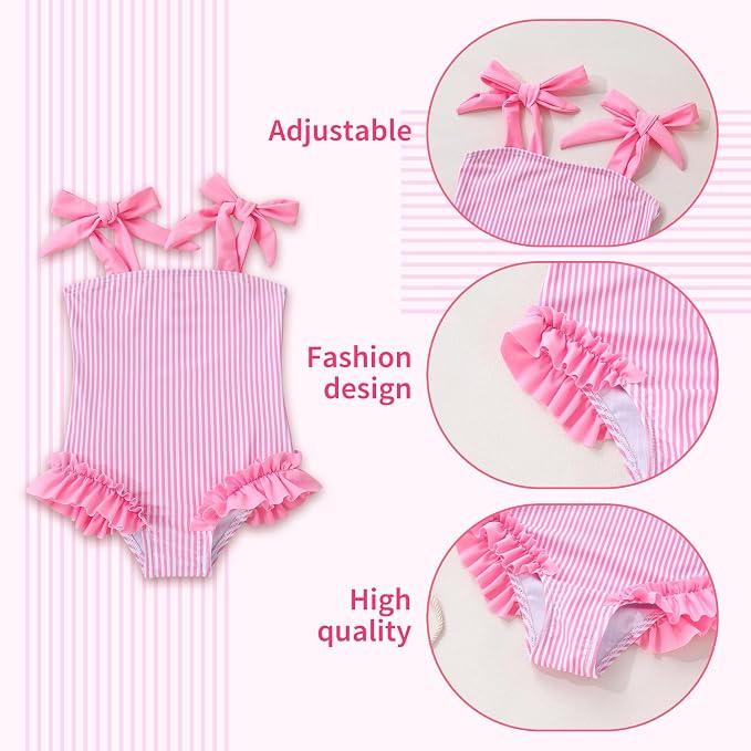 Happy Town Toddler Swimsuit Girl Solid Color Stripe One-Piece Baby Bathing Suits - Image 4