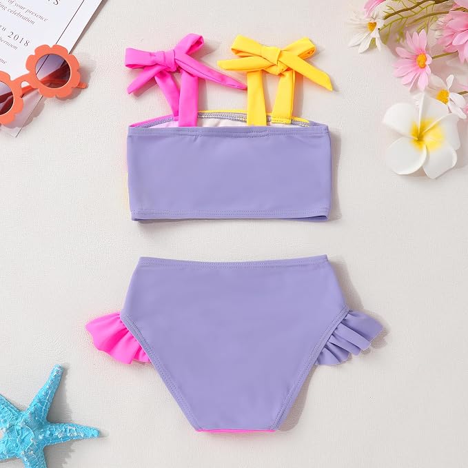 YOUNGER TREE Toddler Girls Two Pieces Swimsuit Color Block Stripe Swimwear - Image 3