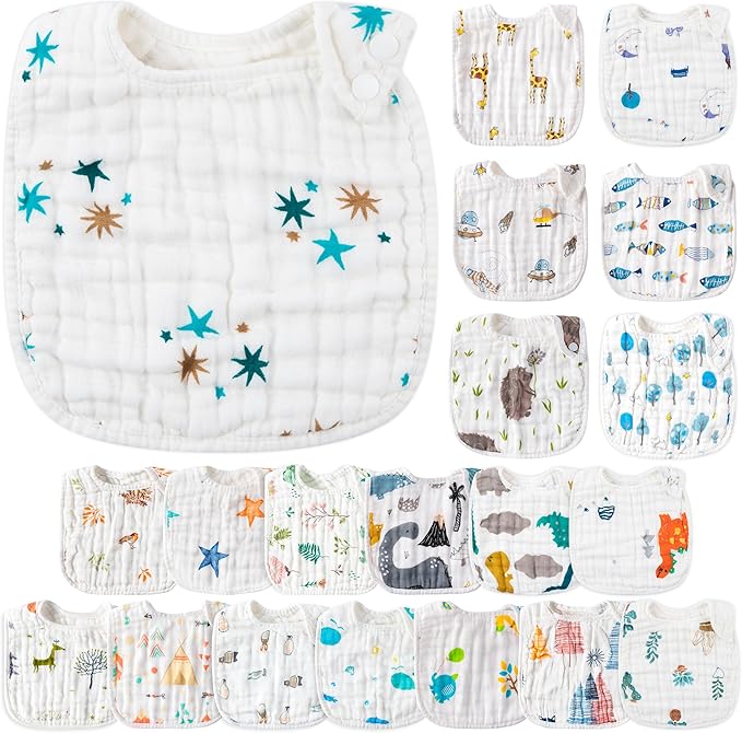 Zainpe 20Pcs Snap Muslin Cotton Baby Bibs Soft Absorbent Adjustable Burp Cloths by Zainpe