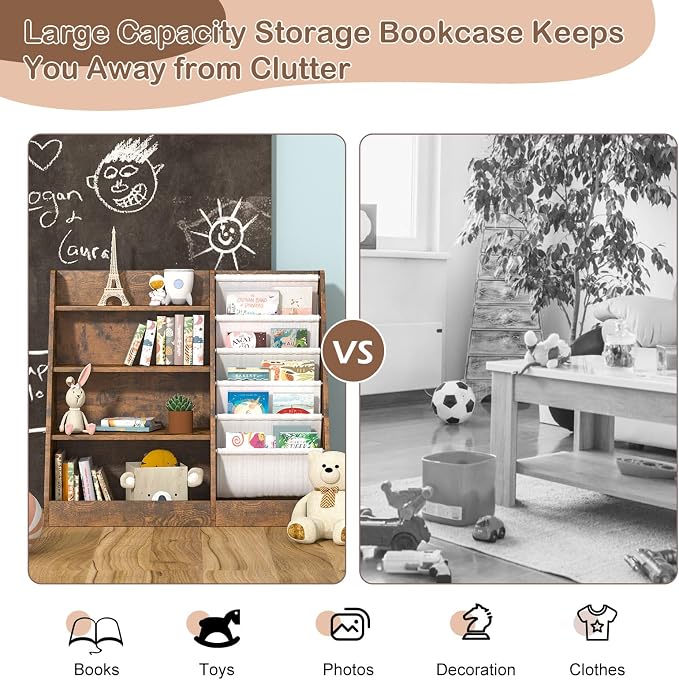 Kids Bookshelf for Bedroom Toddler Children Baby Bookcase 4-Tier for Nursery - Image 8