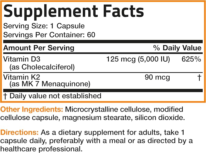 Bronson Vitamin K2 D3 Supplement Non-GMO Formula Vitamin D3 5000IU & 90 mcg K2 - Image 8