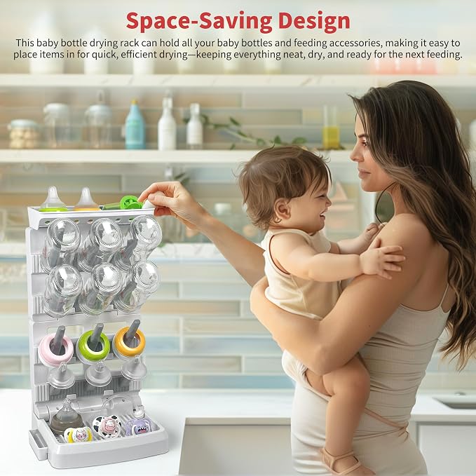 Baby Bottle Drying Rack for 12 Bottles, Space Saving Countertop Vertical - Image 3