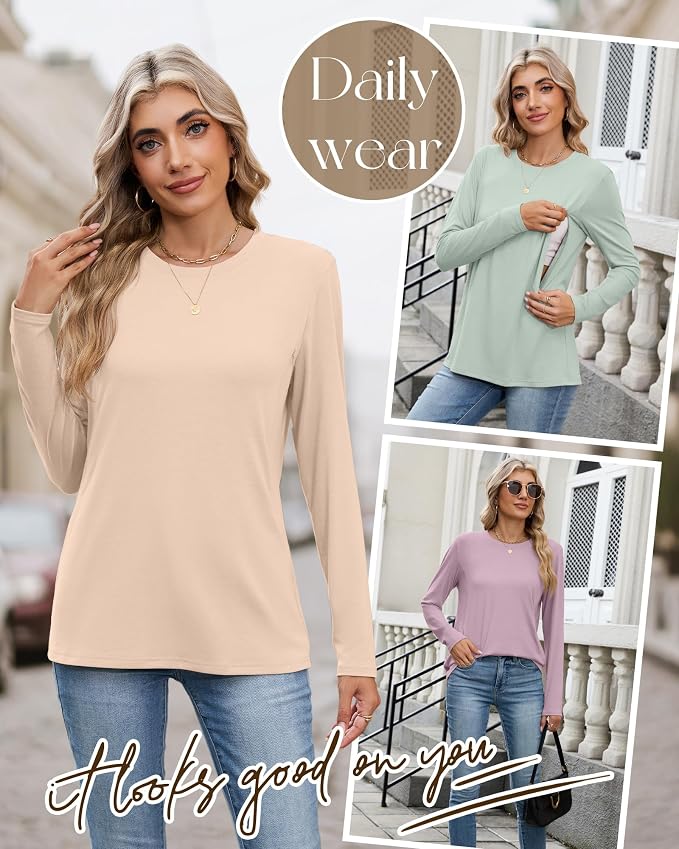 4 Pack Women's Nursing Breastfeeding Tops, Long Sleeve Maternity Shirts Loose - Image 5