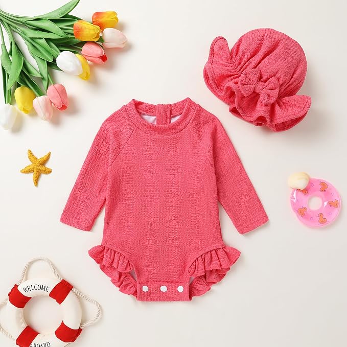 YOUNGER TREE Infant Baby Girls Swimsuit Long Sleeve Swimsuits One Piece - Image 2