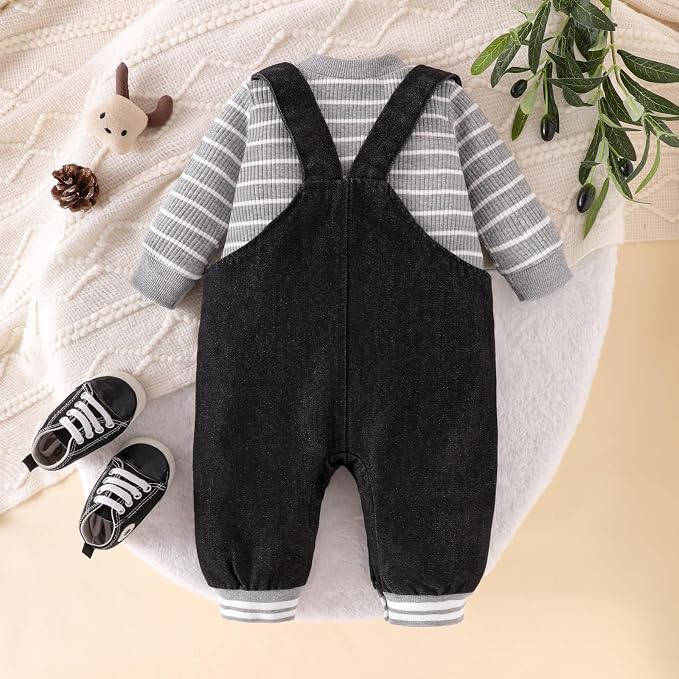 Baby Boy Clothes Fall Winter Outfits Long Sleeve Striped Romper Cute Cartoon - Image 3