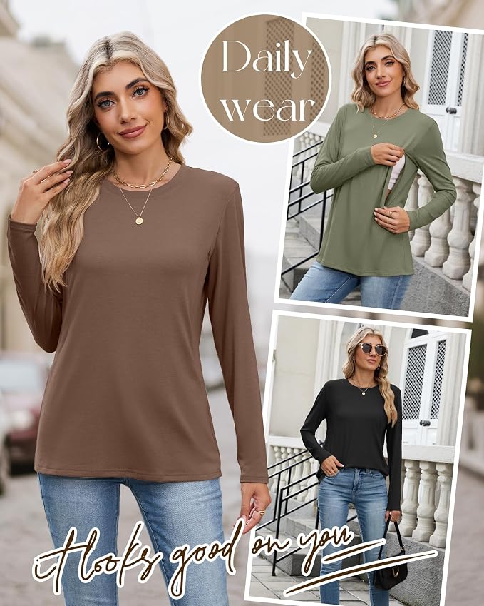 4 Pack Women's Nursing Breastfeeding Tops, Long Sleeve Maternity Shirts Loose - Image 5