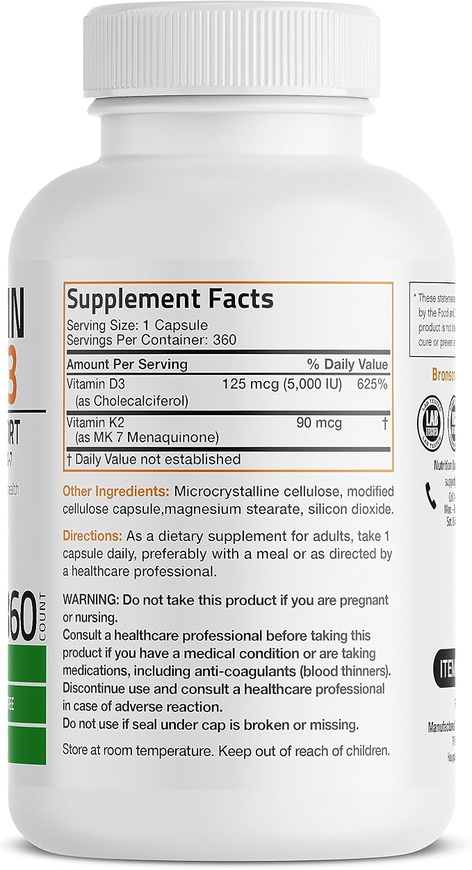 Bronson Vitamin K2 with D3 Supplement Non-GMO Formula 5000 IU Vitamin D3 & 90 - Image 2