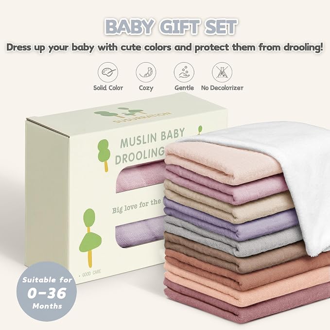 Susurration Muslin Baby Bibs 10Pack Baby Bandana Drool Bibs Soft Adjustable - Image 7