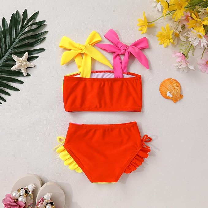 Toddler Swimsuit Girl Color Block Stripe Swimwear Baby Girl Summer Beach - Image 3