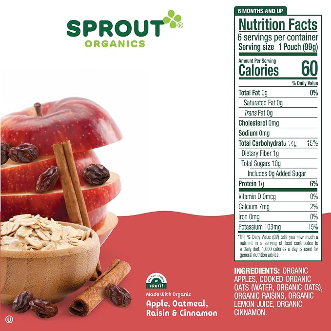Sprout Organic Baby Food, Stage 2 Pouches, Apple Oatmeal Raisin - Image 5