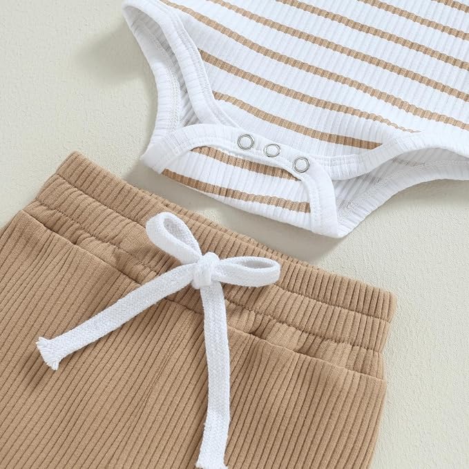 Newborn Baby Boy Girl Clothes Ribbed Knitted Long Sleeve Romper Pants Solid - Image 5