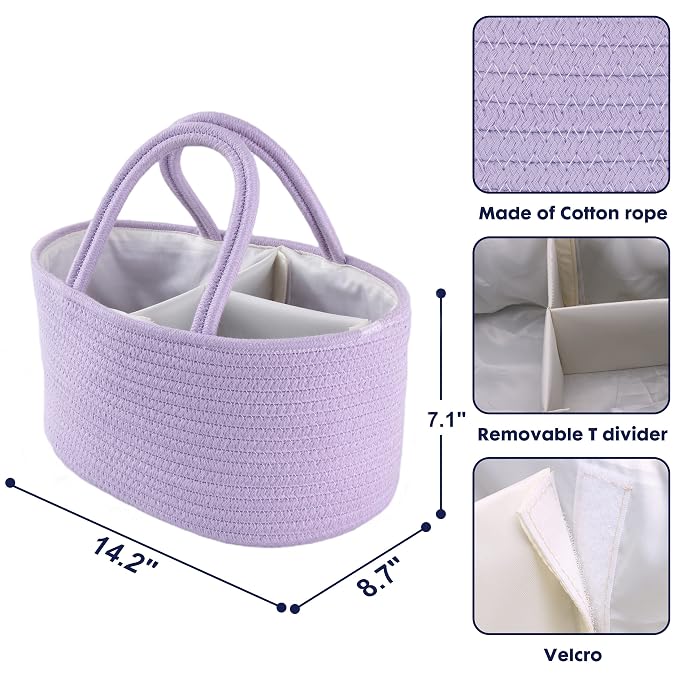 Baby Diaper Caddy Organizer Cotton Rope Nursery Storage Bin Basket Portable - Image 2