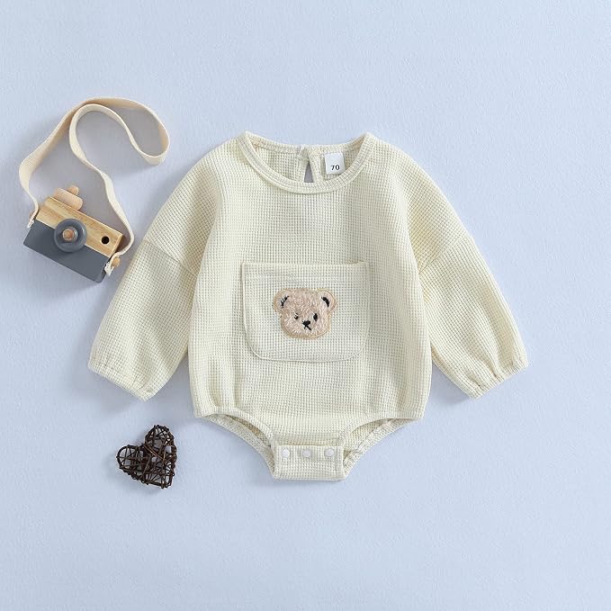 Douhoow Cute Baby Sweatshirt Romper Waffle Knit Baby Clothes Infant Girl Boy - Image 2