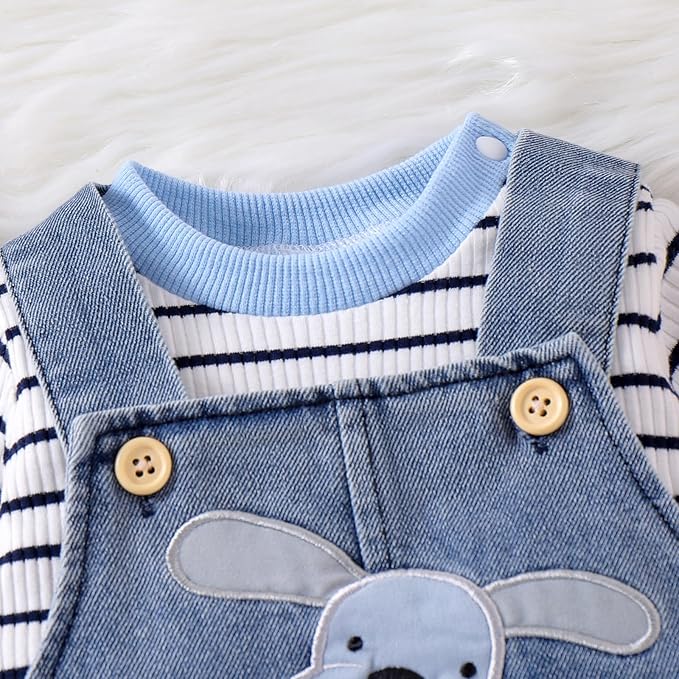 Baby Boy Clothes Fall Winter Outfits Long Sleeve Striped Romper Cute Cartoon - Image 4