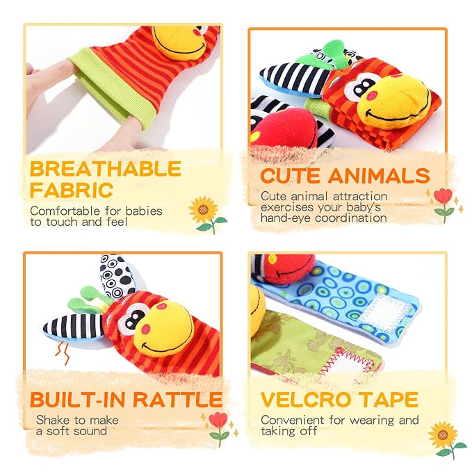Baby Toys 0-6 Months, Wrist Rattles Foot Finder Socks Set, Infant Rattle Socks - Image 3