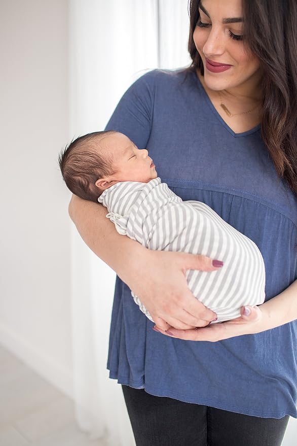 Copper Pearl Large Premium Knit Baby Swaddle Receiving Blanket Grey and White - Image 5