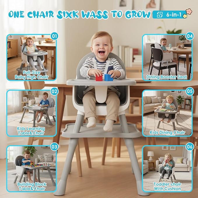 6 in 1 Baby High Chair, Convertible Highchair - Image 2