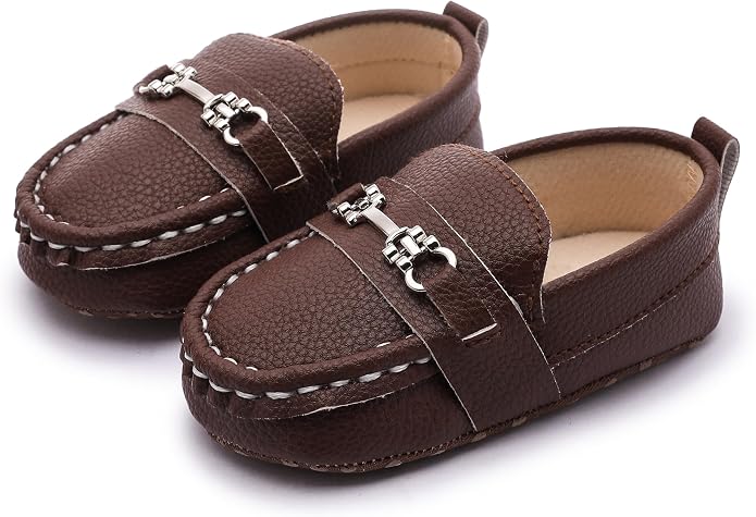 LONSOEN Baby Girls Boys Loafers Prewalker Dress Crib Shoes - Image 6