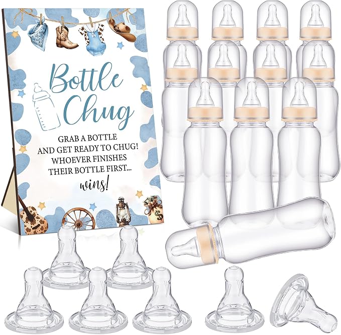 TrelaCo Cool Baby Shower Games Bottle Chug Sign and 12 Pcs Baby Bottle Shower by TrelaCo